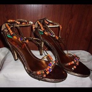 BRONZE / BEADED Open Toe 4" Heels, Sz8M, New/NWOB